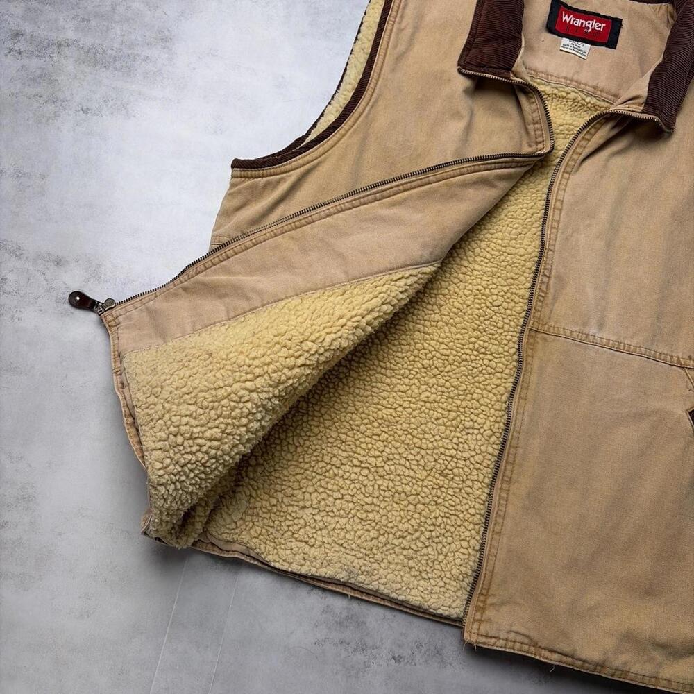 Vintage Tan Wrangler Hero Sherpa Lined Canvas Workwear Vest - Picture 6 of 8